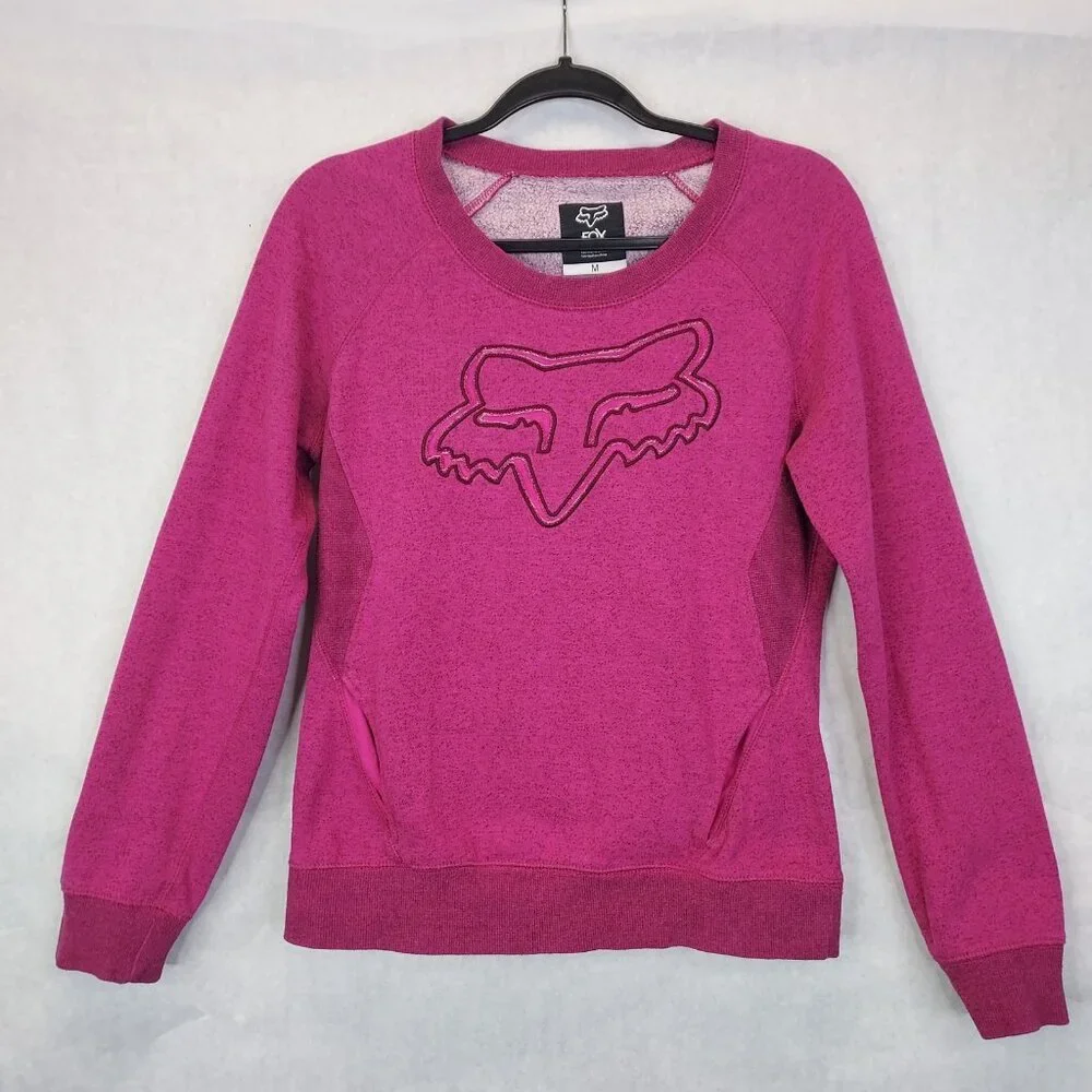 Fox Racing Sweatshirt Women M Motocross Logo Hot Pink Fleece Front Pocket Sporty - Picture 1 of 13